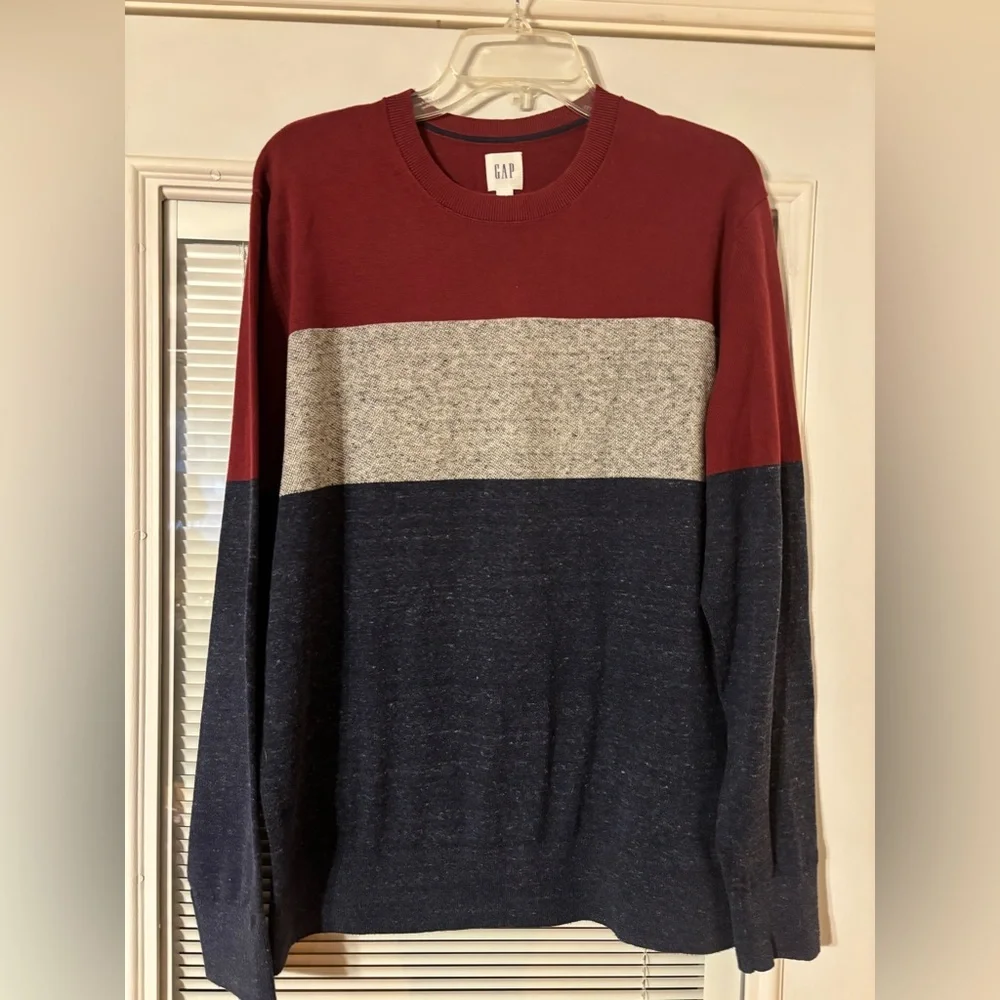 GAP Men's Crewneck Sweater - Burgundy, Gray, and Navy